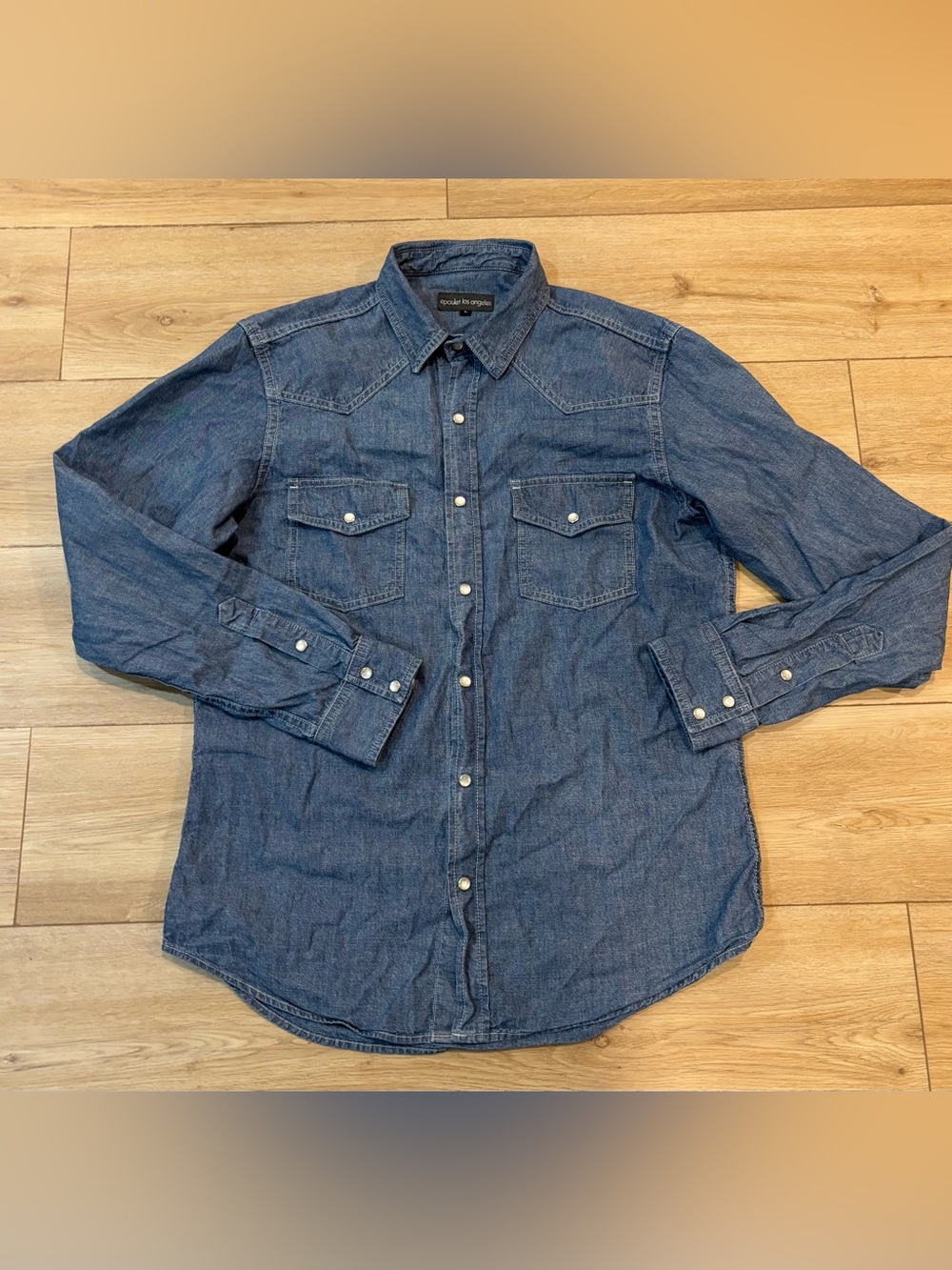 Epaulet Los Angeles Blue Denim Western Pearl Snap Large L Made USA Chambray